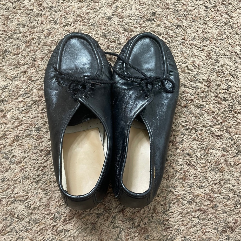 SAS Siesta Black Leather Lace Up Comfort Loafers Moccasin Shoes Womens 8.5 READ